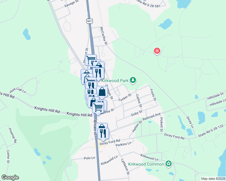 map of restaurants, bars, coffee shops, grocery stores, and more near 2601 Stowers Street in Camden