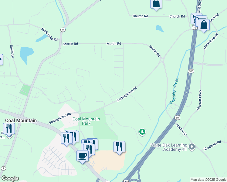 map of restaurants, bars, coffee shops, grocery stores, and more near Frasier Drive in Forsyth County