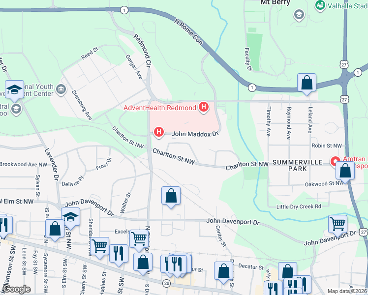 map of restaurants, bars, coffee shops, grocery stores, and more near 616 Briarwood Circle Northwest in Rome