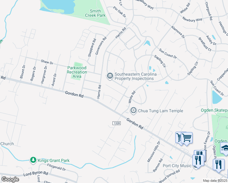 map of restaurants, bars, coffee shops, grocery stores, and more near 811 Bay Blossom Drive in Wilmington