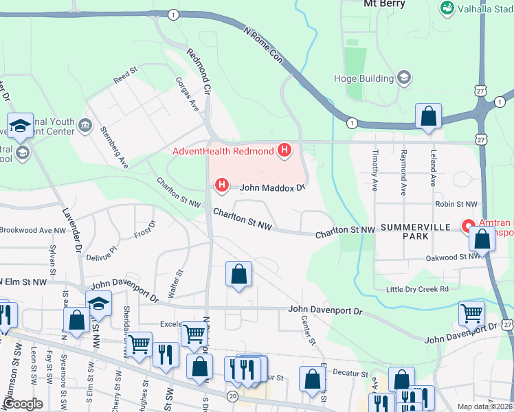 map of restaurants, bars, coffee shops, grocery stores, and more near 616 Briarwood Circle Northwest in Rome