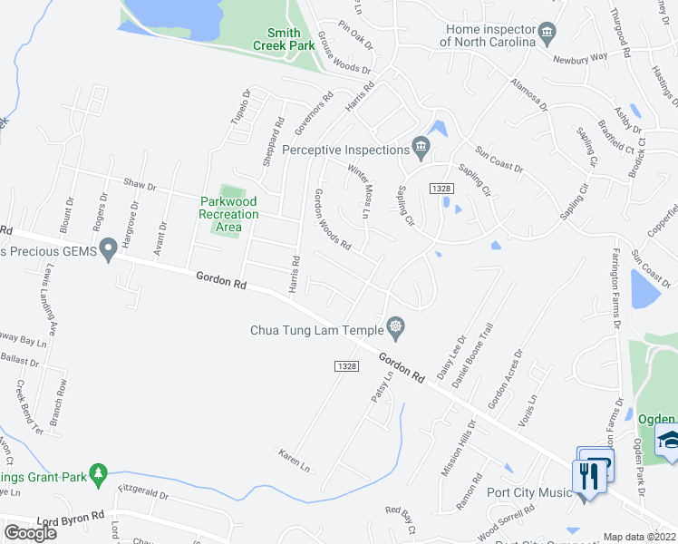 map of restaurants, bars, coffee shops, grocery stores, and more near 811 Bay Blossom Drive in Wilmington