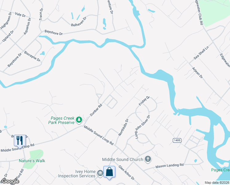 map of restaurants, bars, coffee shops, grocery stores, and more near 7410 Dunbar Road in Wilmington