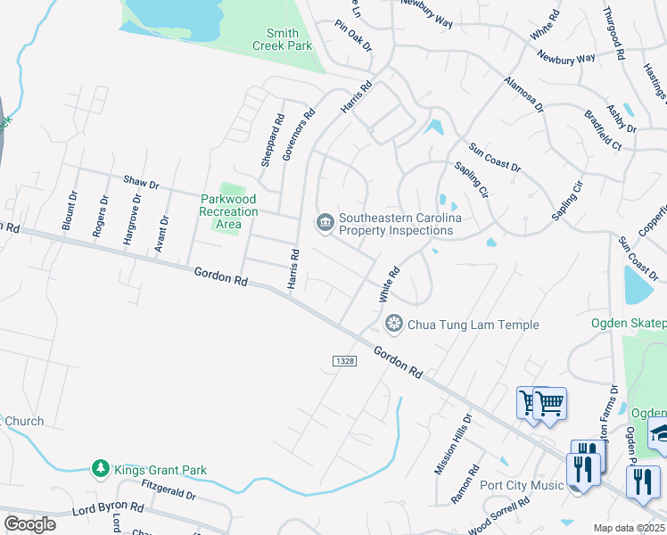 map of restaurants, bars, coffee shops, grocery stores, and more near 813 Bay Blossom Drive in Wilmington