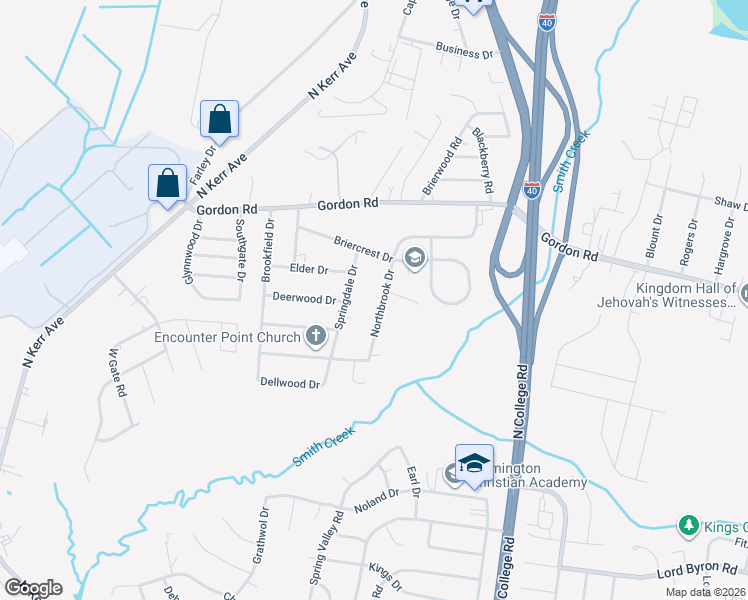 map of restaurants, bars, coffee shops, grocery stores, and more near 209 Springdale Dr in Wilmington