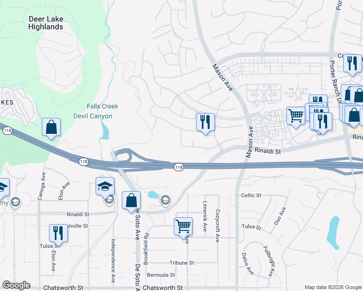 map of restaurants, bars, coffee shops, grocery stores, and more near 11205 Ravenna Lane in Los Angeles
