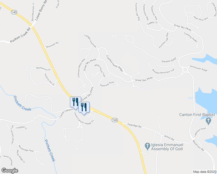 map of restaurants, bars, coffee shops, grocery stores, and more near 300 Warm Winds Trail in Canton