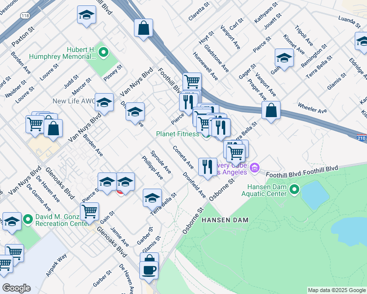 map of restaurants, bars, coffee shops, grocery stores, and more near 11273 Bromont Avenue in Los Angeles