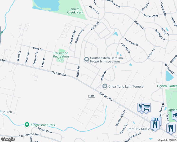 map of restaurants, bars, coffee shops, grocery stores, and more near 813 Bay Blossom Drive in Wilmington