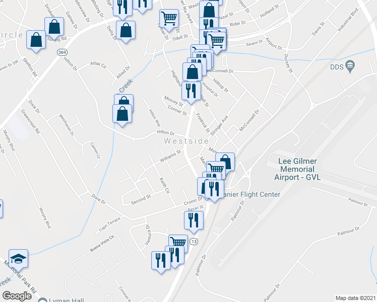 map of restaurants, bars, coffee shops, grocery stores, and more near 1017 Atlanta Highway in Gainesville