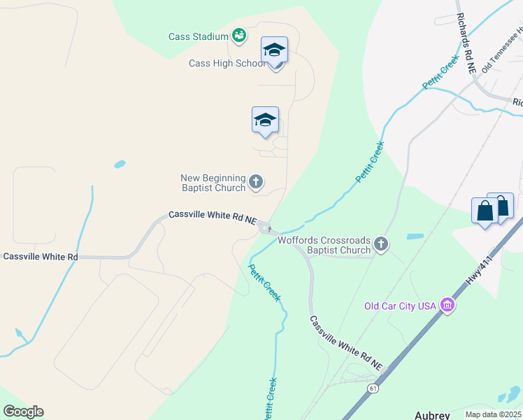 map of restaurants, bars, coffee shops, grocery stores, and more near 1381 Cass White Road in White