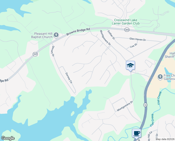 map of restaurants, bars, coffee shops, grocery stores, and more near 4017 Cranberry Lane in Gainesville