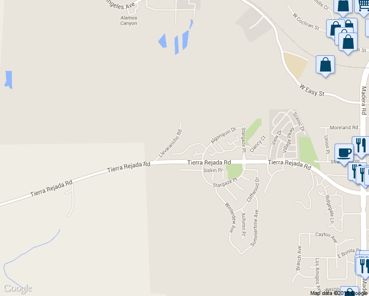map of restaurants, bars, coffee shops, grocery stores, and more near 553 Stoney Peak Court in Simi Valley