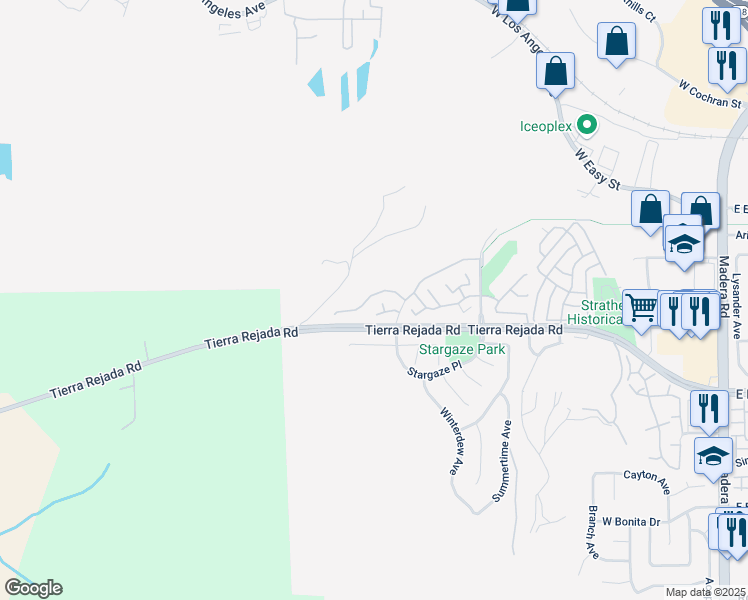 map of restaurants, bars, coffee shops, grocery stores, and more near 553 Stoney Peak Court in Simi Valley