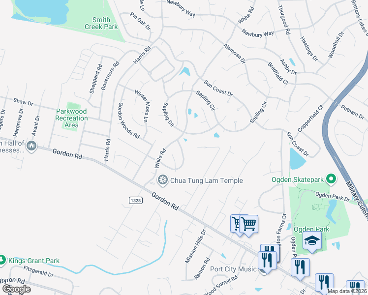 map of restaurants, bars, coffee shops, grocery stores, and more near 607 Bay Blossom Drive in Wilmington