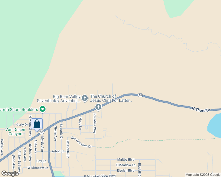 map of restaurants, bars, coffee shops, grocery stores, and more near 1145 North Live Oak Place in Big Bear