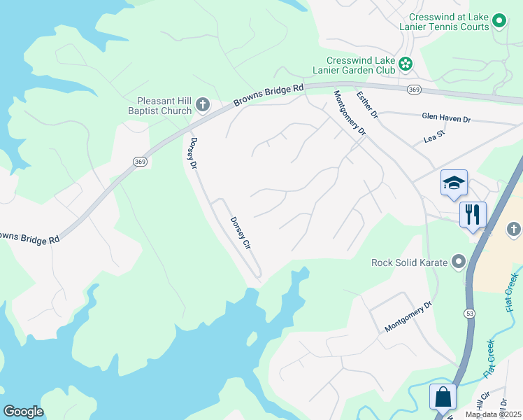 map of restaurants, bars, coffee shops, grocery stores, and more near 4046 Cranberry Lane in Gainesville