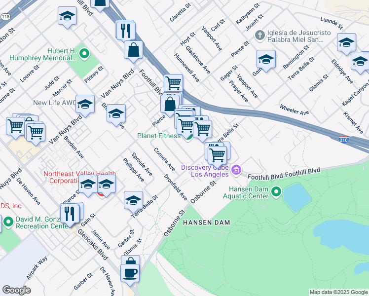 map of restaurants, bars, coffee shops, grocery stores, and more near 11264 Adelphia Avenue in Los Angeles