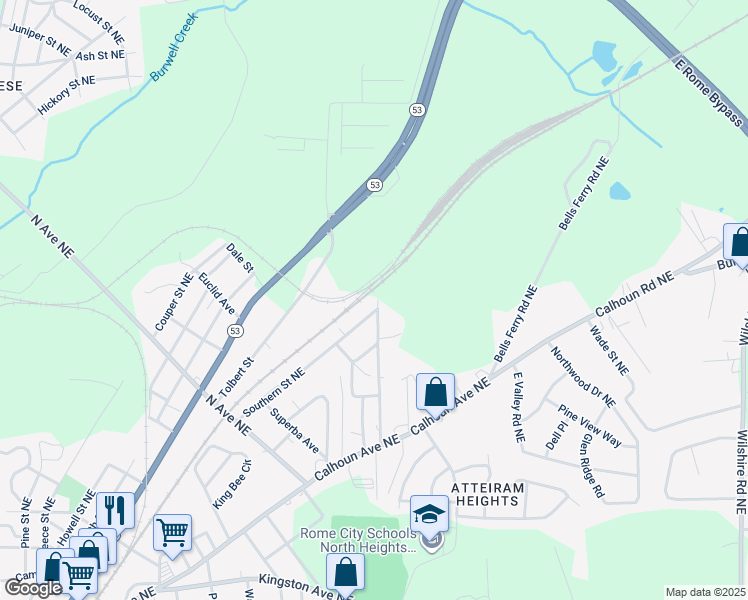 map of restaurants, bars, coffee shops, grocery stores, and more near 303 Rudy Street in Rome