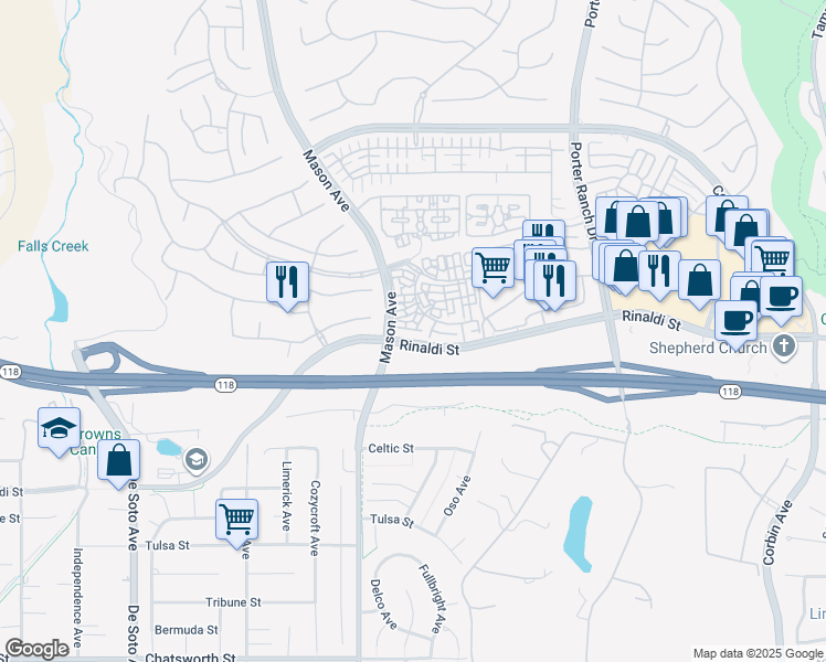 map of restaurants, bars, coffee shops, grocery stores, and more near 20406 Paseo Cresta in Los Angeles