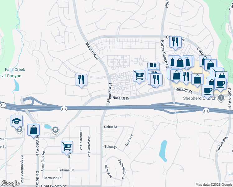 map of restaurants, bars, coffee shops, grocery stores, and more near 20412 Paseo Cresta in Los Angeles