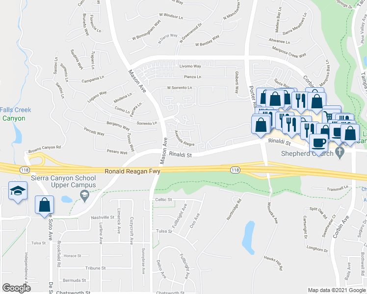 map of restaurants, bars, coffee shops, grocery stores, and more near 11227 Paseo Celeste in Los Angeles