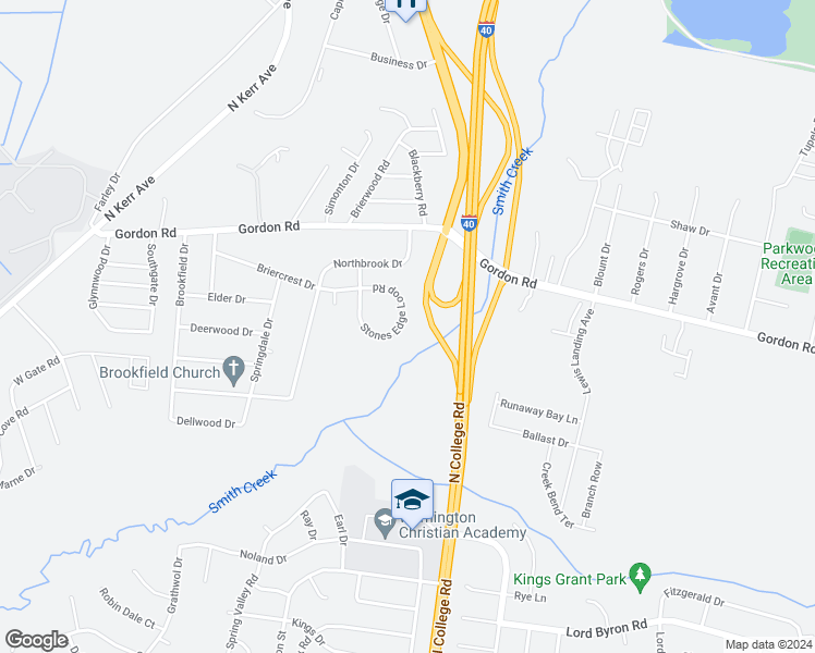 map of restaurants, bars, coffee shops, grocery stores, and more near 1561 Stones Edge Loop in Wilmington