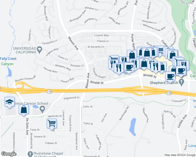 map of restaurants, bars, coffee shops, grocery stores, and more near 11227 Paseo Celeste in Los Angeles