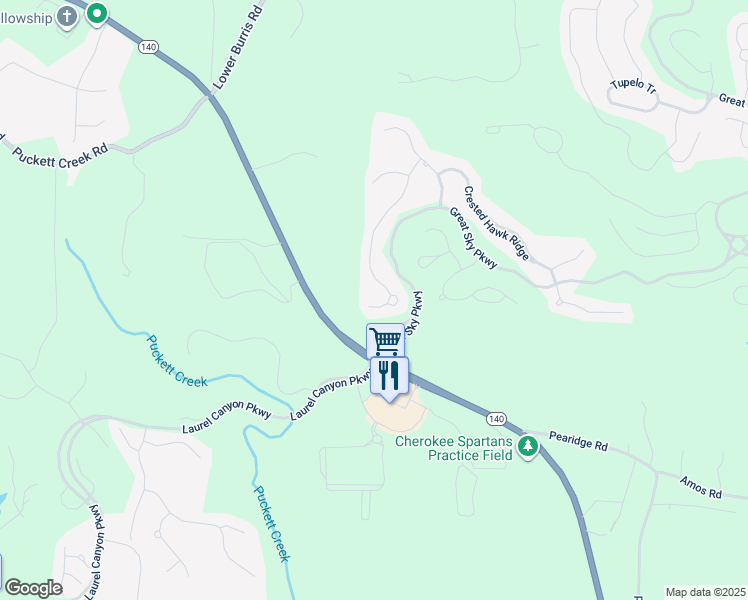 map of restaurants, bars, coffee shops, grocery stores, and more near 240 Crescent Moon Way in Canton