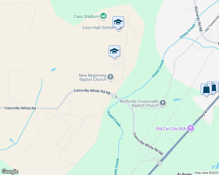 map of restaurants, bars, coffee shops, grocery stores, and more near 1381 Cass White Road in White