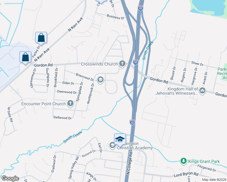map of restaurants, bars, coffee shops, grocery stores, and more near 1558 Stones Edge Loop Road in Wilmington