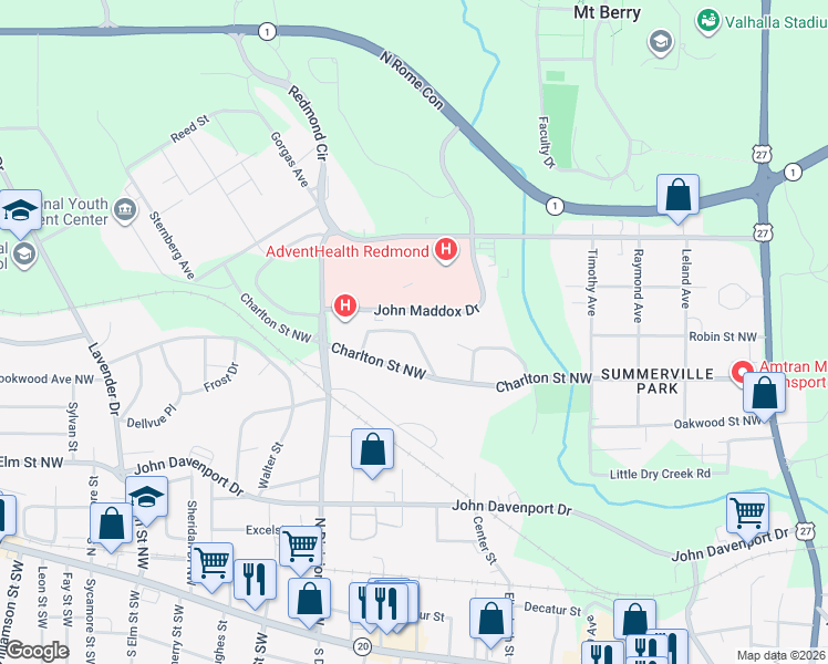 map of restaurants, bars, coffee shops, grocery stores, and more near 616 Briarwood Circle Northwest in Rome