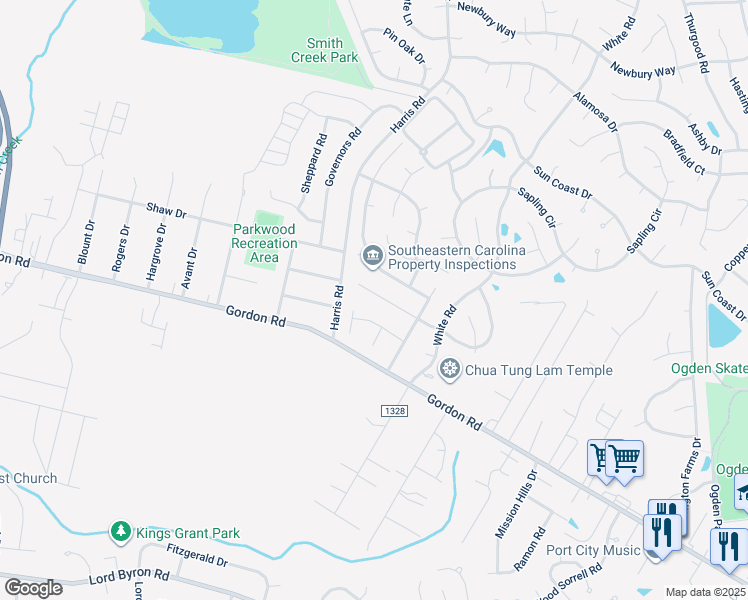 map of restaurants, bars, coffee shops, grocery stores, and more near 817 Bay Blossom Drive in Wilmington