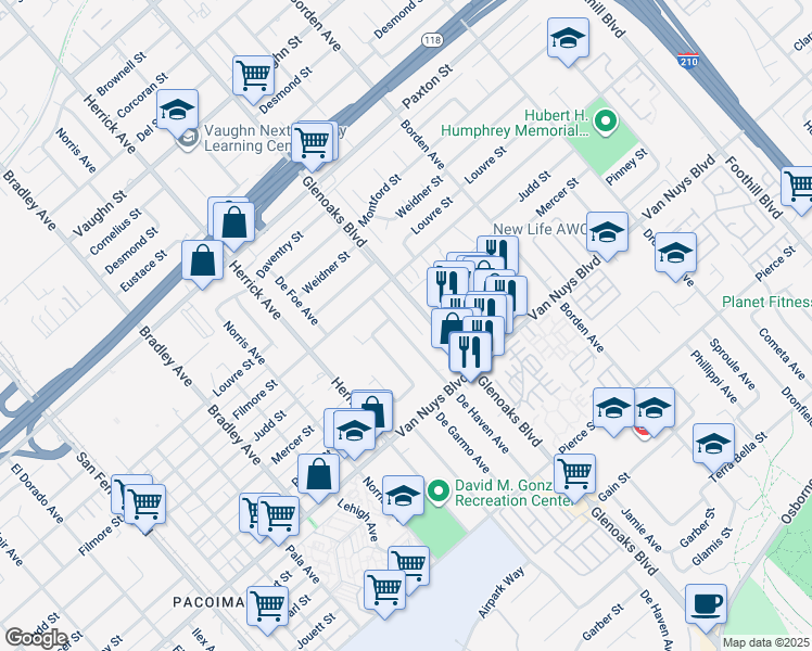map of restaurants, bars, coffee shops, grocery stores, and more near 11258 De Haven Avenue in Los Angeles