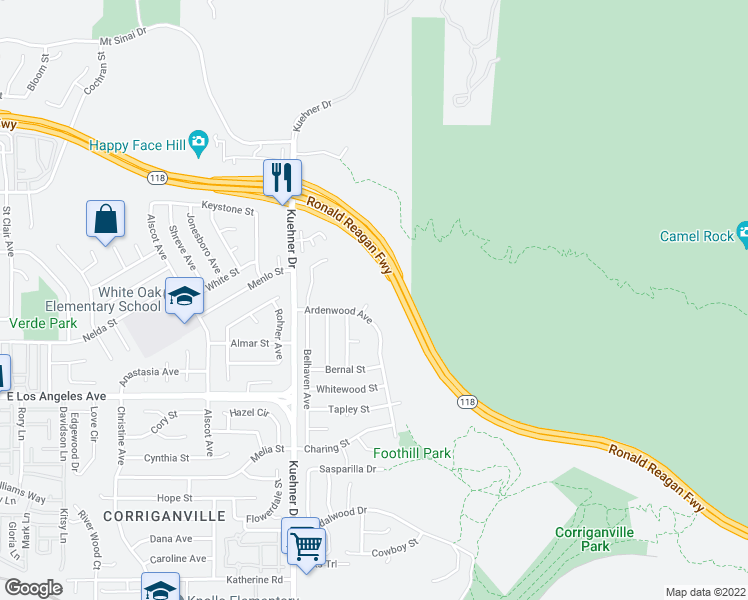 map of restaurants, bars, coffee shops, grocery stores, and more near 6697 Ardenwood Circle in Simi Valley
