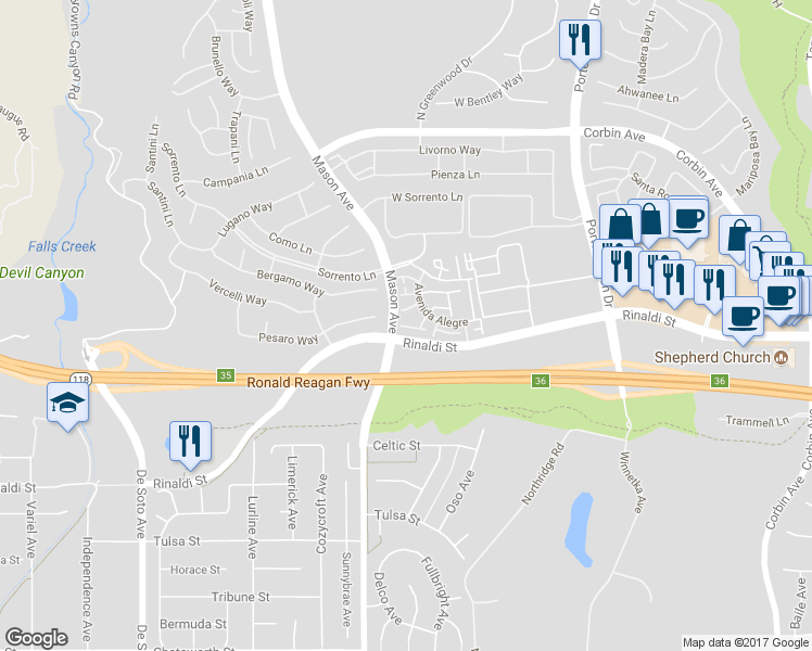 map of restaurants, bars, coffee shops, grocery stores, and more near 20408 Paseo Cresta in Los Angeles