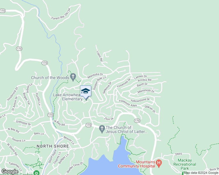 map of restaurants, bars, coffee shops, grocery stores, and more near 1405 Sequoia Drive in Lake Arrowhead