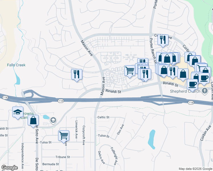 map of restaurants, bars, coffee shops, grocery stores, and more near 20431 Paseo Cresta in Los Angeles