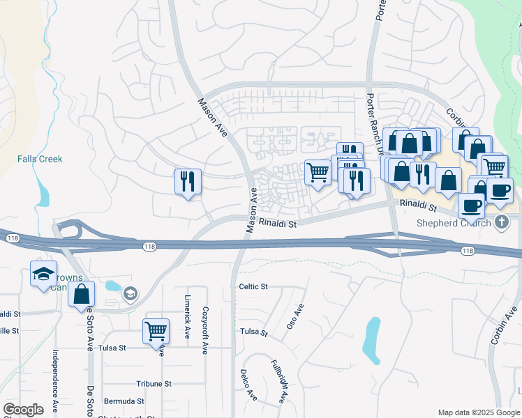 map of restaurants, bars, coffee shops, grocery stores, and more near 20433 Paseo Cresta in Los Angeles