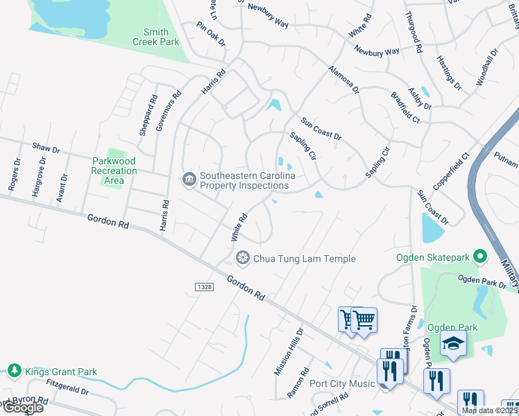 map of restaurants, bars, coffee shops, grocery stores, and more near 2116 White Road in Wilmington