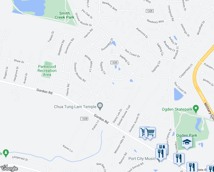 map of restaurants, bars, coffee shops, grocery stores, and more near 2116 White Road in Wilmington