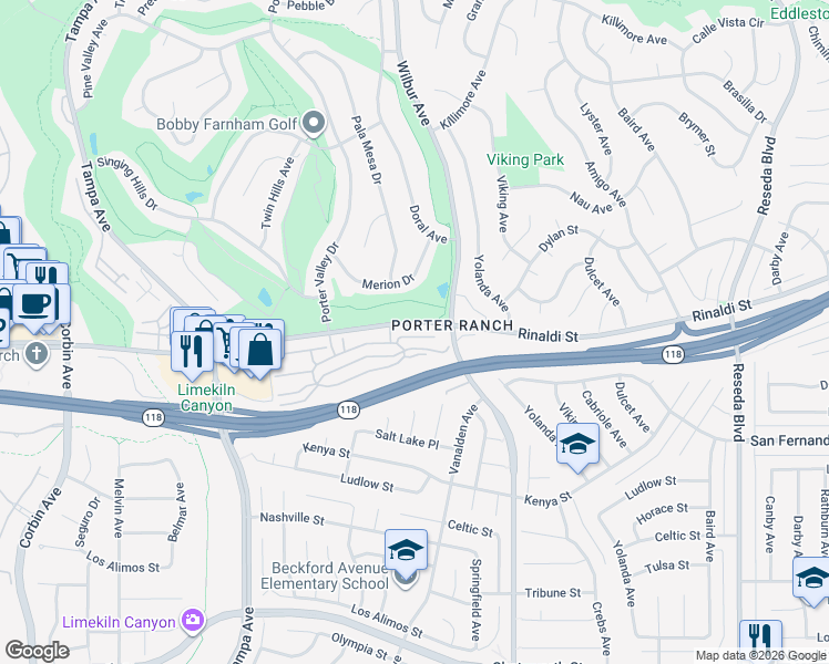 map of restaurants, bars, coffee shops, grocery stores, and more near 19137 Index Street in Los Angeles