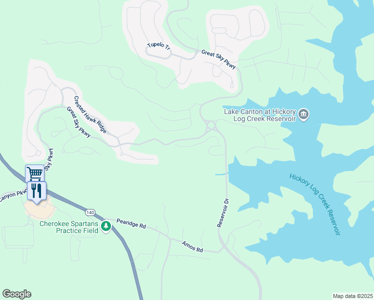 map of restaurants, bars, coffee shops, grocery stores, and more near 397 Lakeside Court in Canton