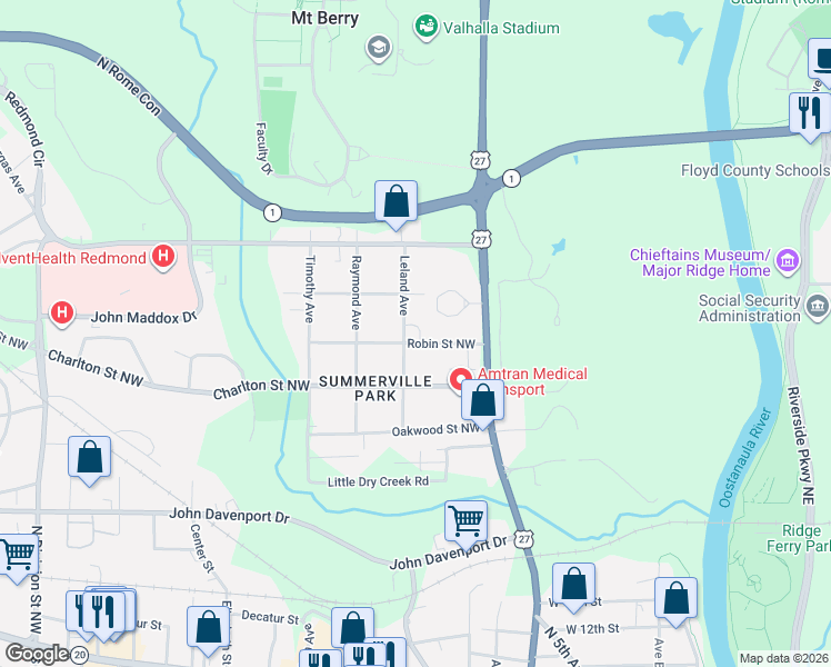 map of restaurants, bars, coffee shops, grocery stores, and more near 10 Robin Street Northwest in Rome
