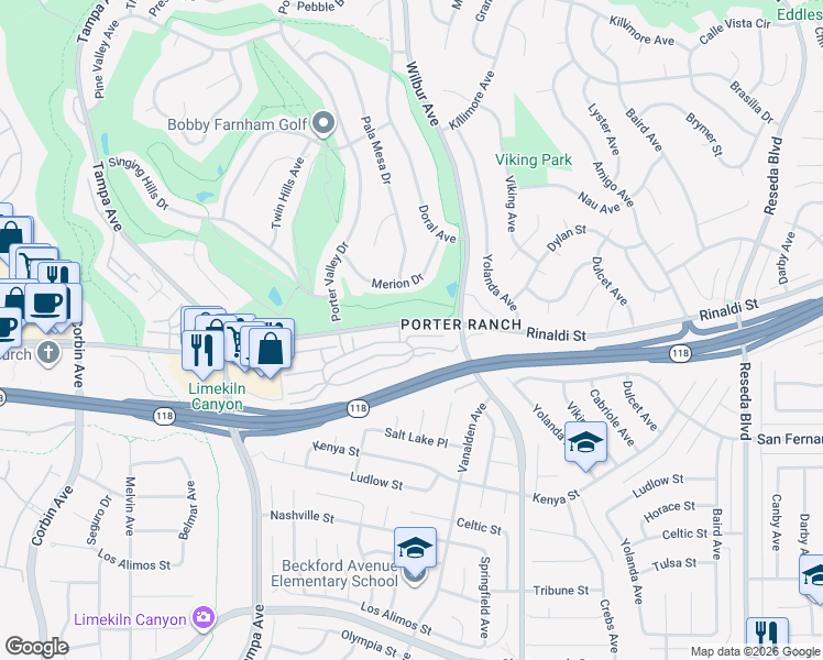 map of restaurants, bars, coffee shops, grocery stores, and more near 19137 Index Street in Los Angeles