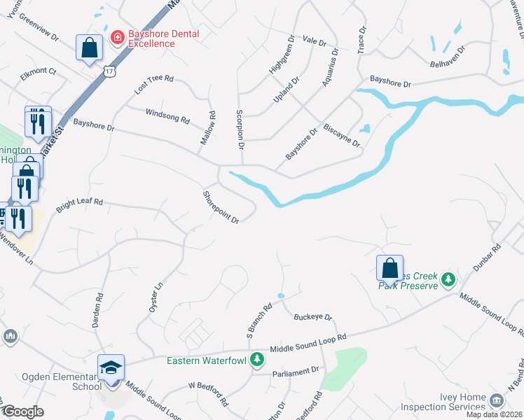 map of restaurants, bars, coffee shops, grocery stores, and more near 354 Shorepoint Dr in Wilmington