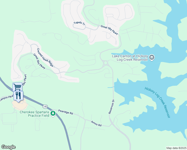 map of restaurants, bars, coffee shops, grocery stores, and more near 397 Lakeside Court in Canton
