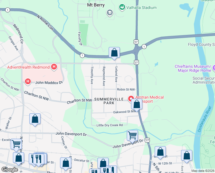 map of restaurants, bars, coffee shops, grocery stores, and more near 110 Robin Street Northwest in Rome