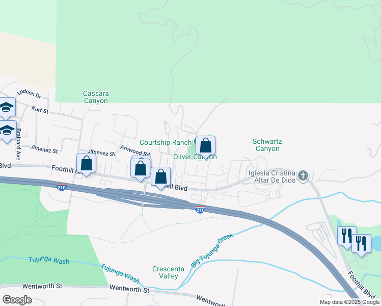 map of restaurants, bars, coffee shops, grocery stores, and more near 11270 Dominica Avenue in Los Angeles