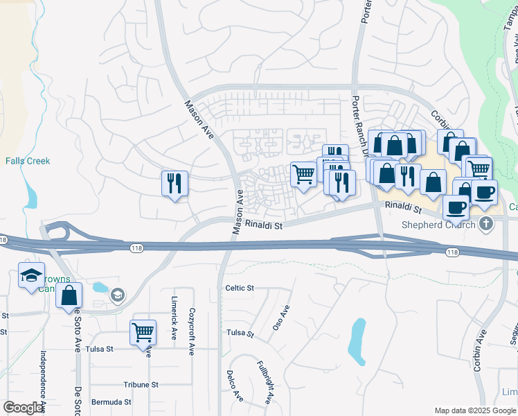 map of restaurants, bars, coffee shops, grocery stores, and more near 11222 Paseo Sonesta in Los Angeles